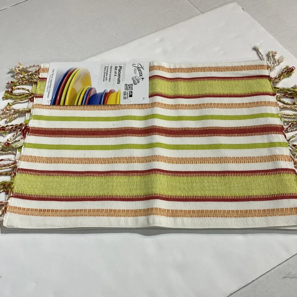 Fiesta Placemats Woven Tassel Striped Warm Fringe Multi Color Set Of 4 Hacienda‎